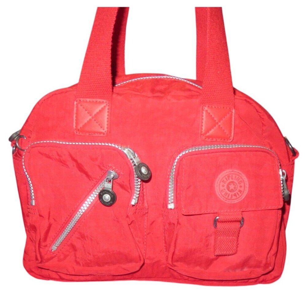 Kipling HB6855 Defea Large Crossbody Handbag in Red Nylon with Leather Handles